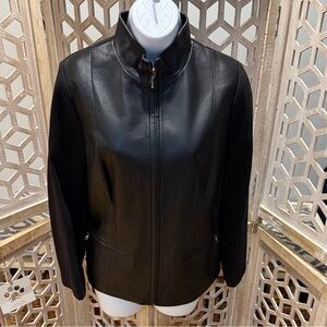 Talbots Women's Classic Black Leather and Viscose Biker Style Jacket size 12